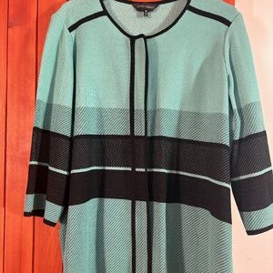 Ming Wang Textured Knit Aqua Blue & Black Hidden Zip Cardigan Jacket 1X